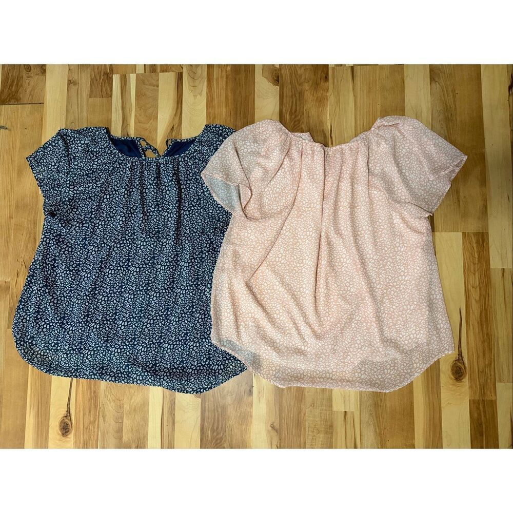 Boutique Pink Blue Leopard Print Chiffon Short Sleeve Top Bundle XL NWOT